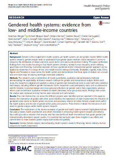 Gendered health systems evidence from low and middle income countries