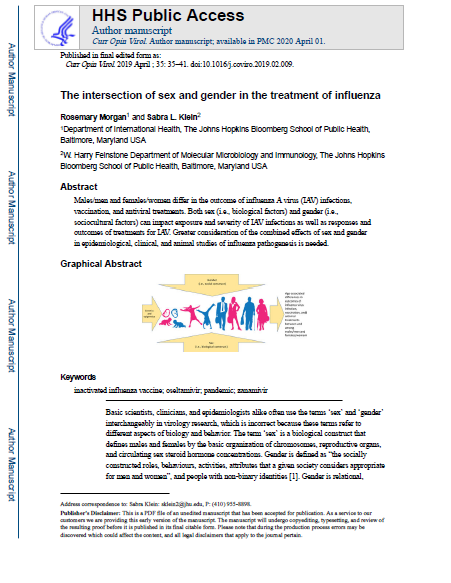 The intersection of sex and gender in the treatment of influenza