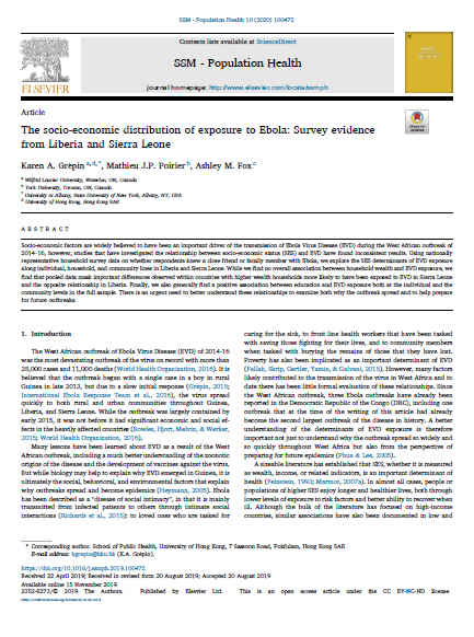 The socio-economic distribution of exposure to Ebola Survey evidence from Liberia and Sierra Leone