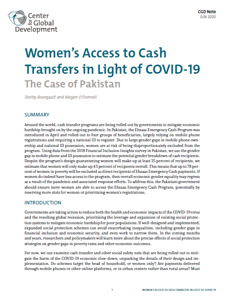 Women's access to cash transfers in light of COVID-19 The case of Pakistan