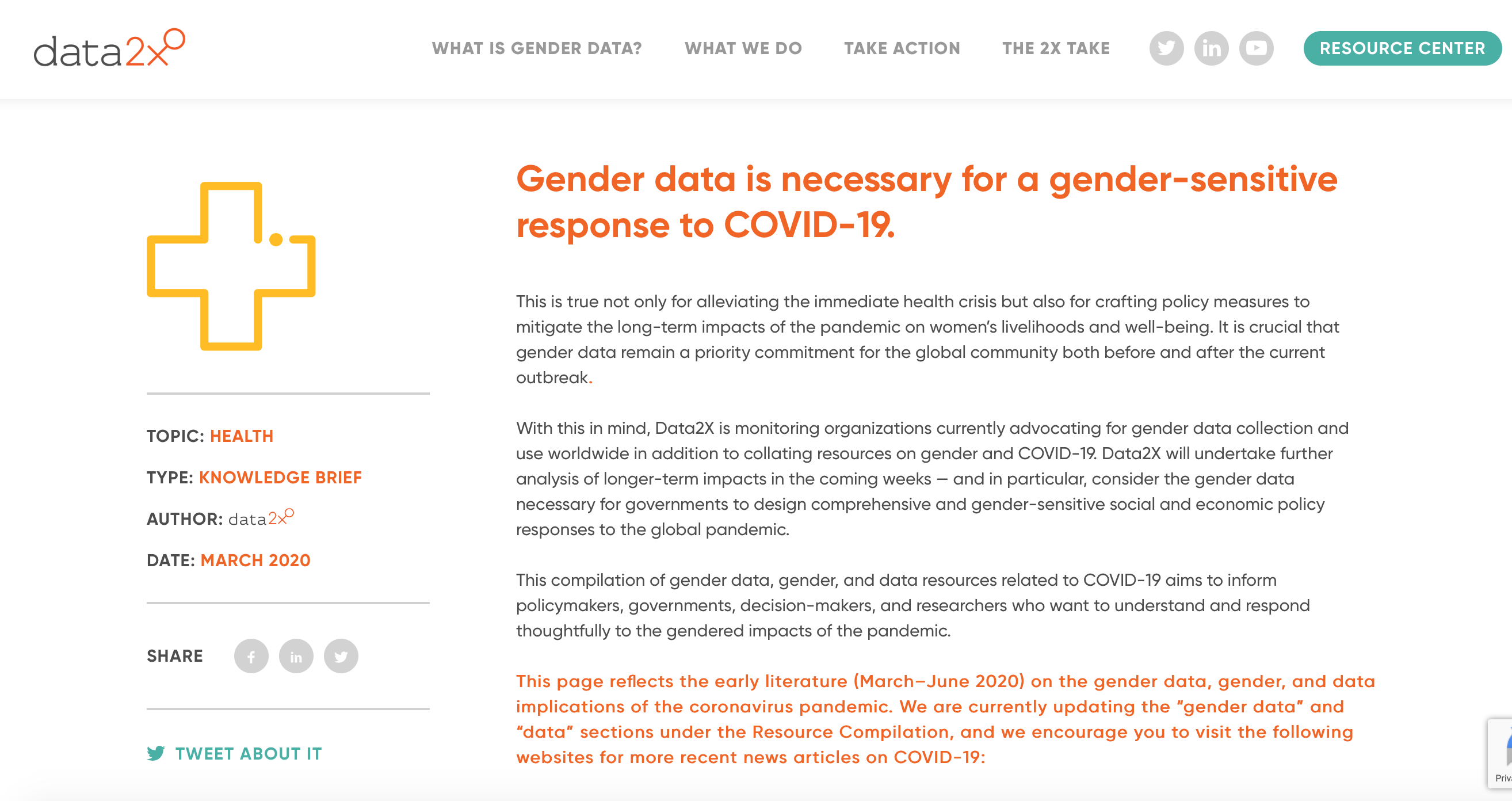 COVID-19 resources: gender data, gender, and data